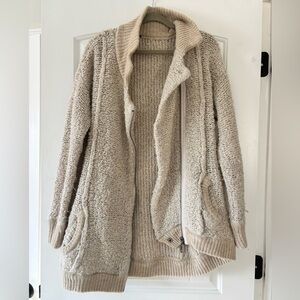 Free People Wool/Alpaca Blend Cream Crochet Asymmetrical Full Zip Jacket